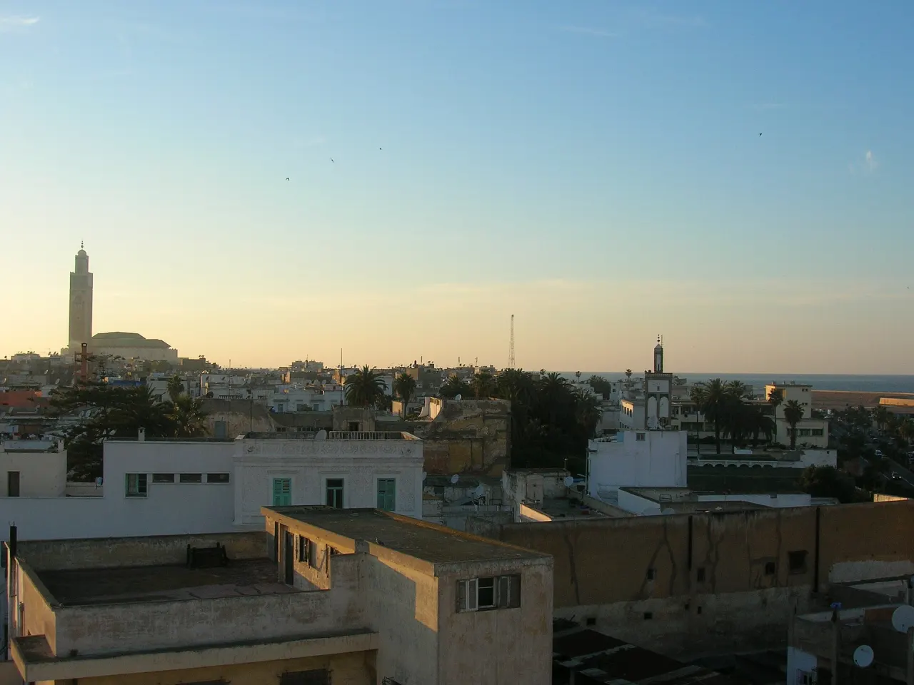 Casablanca rooftops and the minaret of the Hassan II Mosque